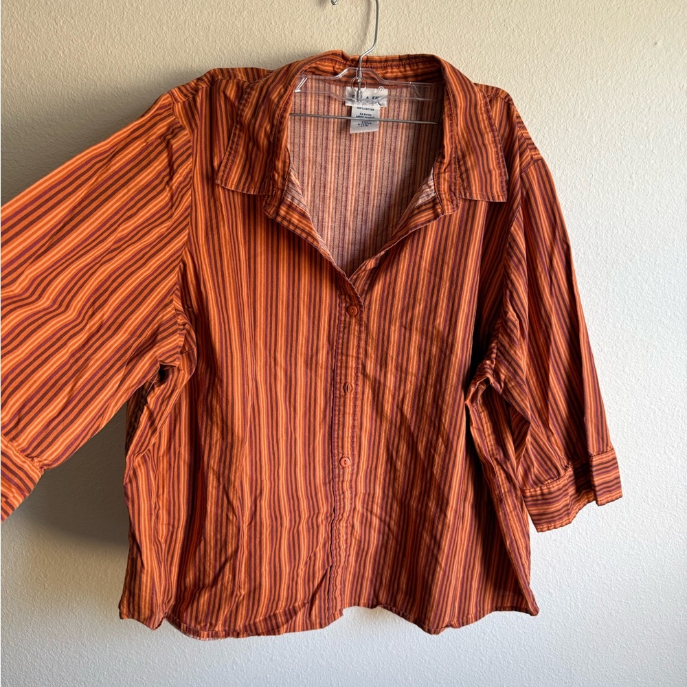 Blair Button-Up Pinstripe Collared Shirt 3/4 Sleeve 100% Cotton